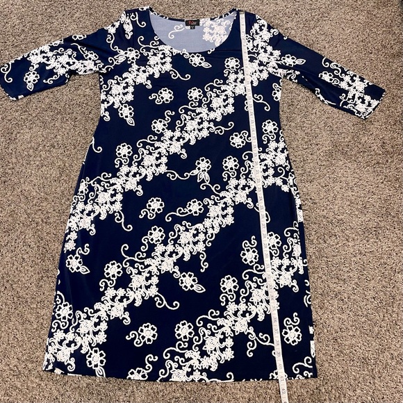 JM Studio by John Meyer Women’s Navy Blue & White 3/4 Sleeve Sheath Dress Sz 1X - Picture 5 of 9